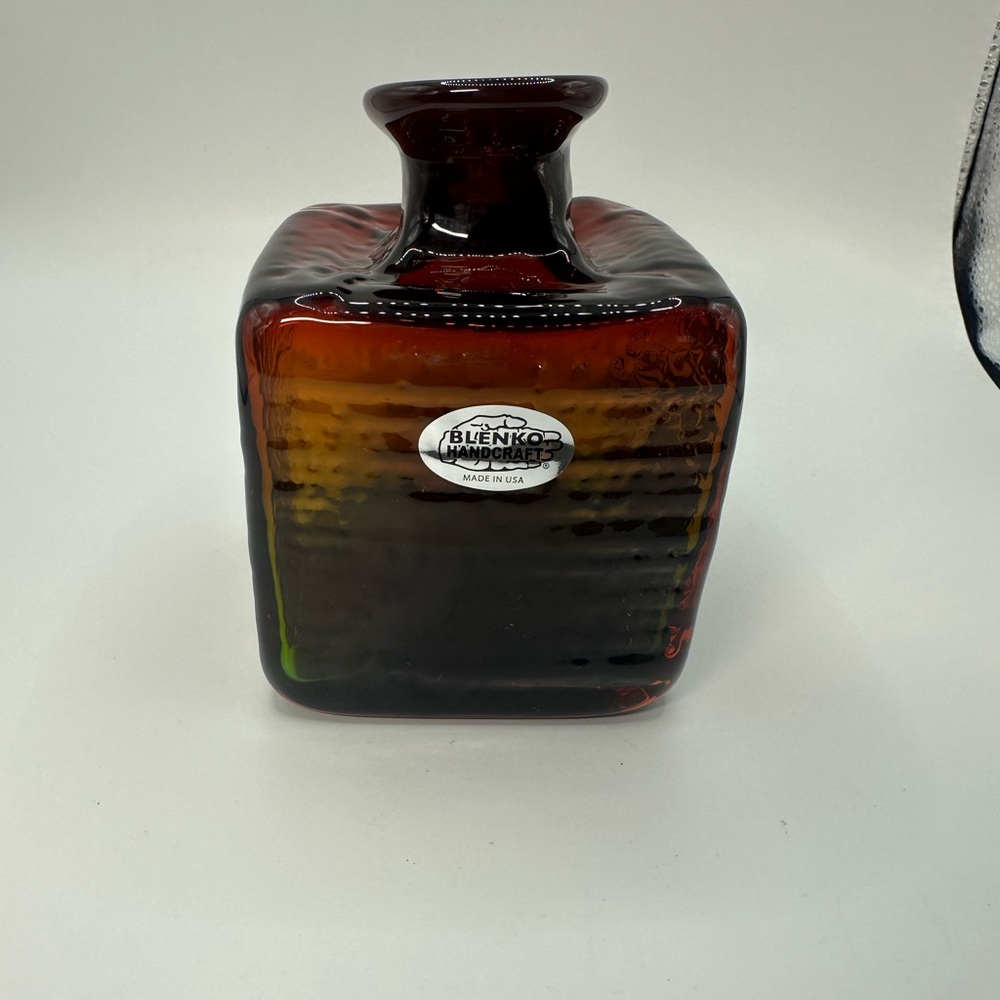 Blenko 6324S Small Strada Block Glass Vase Summer Storm.